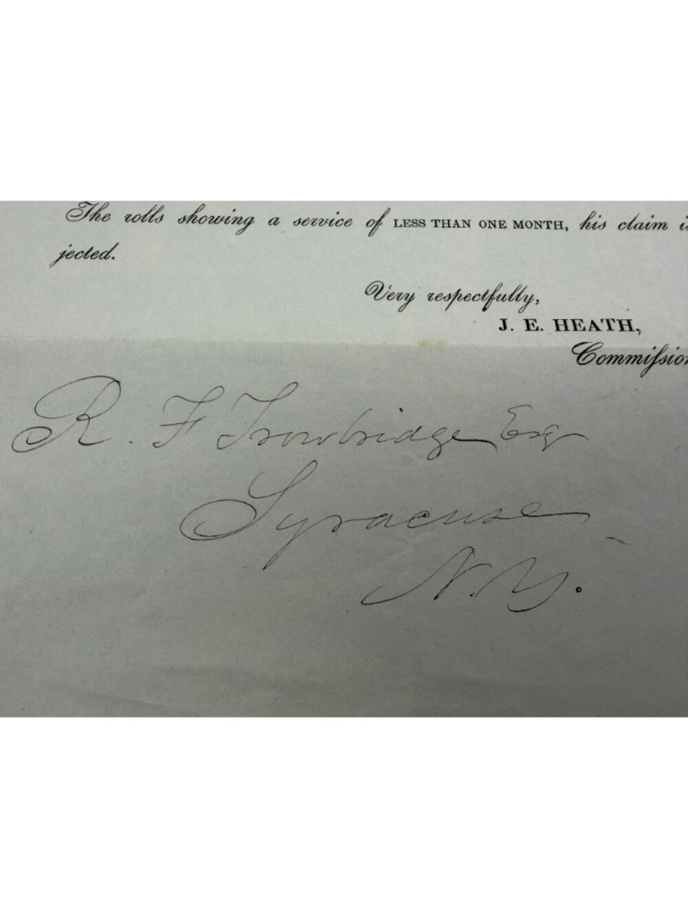 1852 US Pension Office Letter Bounty Land Claim Rejected Syracuse NY US Gov Doc - Picture 7 of 7